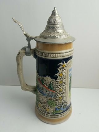 Vintage West Germany GERZIT BEER STEIN Pewter Lid Handpainted Pub Beer Cup Gerz 3