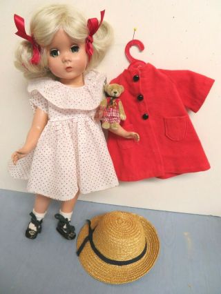 Vintage 1950 Madame Alexander Maggie Doll 14 " Hard Plastic Red Dress Coat & Hat