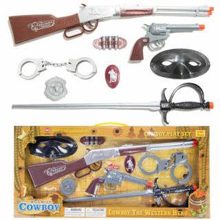 Realistic Wild West Cowboy Toy Gun Pretend Play Set Kids Rifle Revolver Handcuff