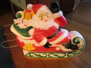 Vintage Santa Claus In Sleigh W/ Bag Of Toys Lighted Blowmold Empire 1970