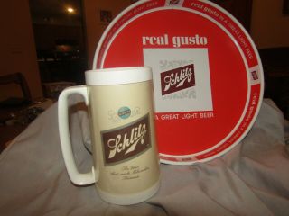 Vintage 1965 Schlitz Real Gusto Beer Tray,  Insulated Thermo Mug 1970 