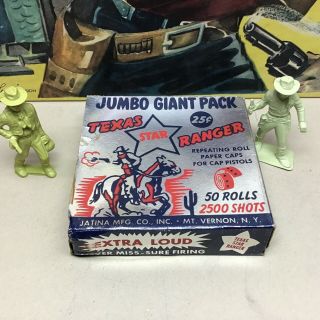 1950s Texas Star Ranger Jumbo Giant Pack Cap Box For Toy Cap Gun Old Stock