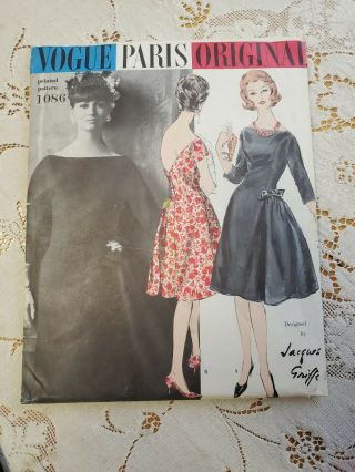 Vintage Vogue Paris Dress Pattern 1086 Jacques Griffe Size 12