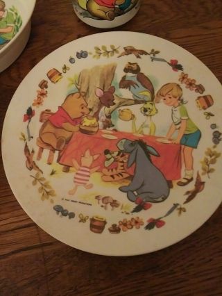 Vintage Walt Disney Productions Winnie The Pooh Plastic Plates,  Cup and Bowls 4p 2