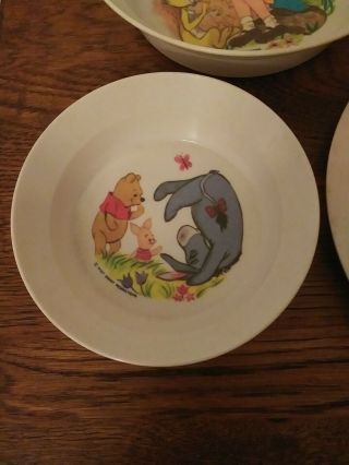 Vintage Walt Disney Productions Winnie The Pooh Plastic Plates,  Cup and Bowls 4p 3