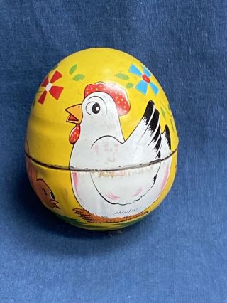 Vintage Haji Japan Tin Litho Easter Toy Egg Windup Chick With Key It