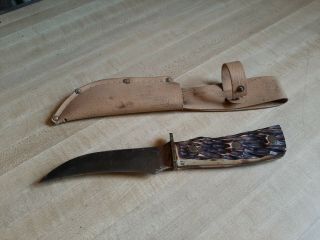 Vintage Imperial Prov Usa Hunting Knife W/ Leather Sheath