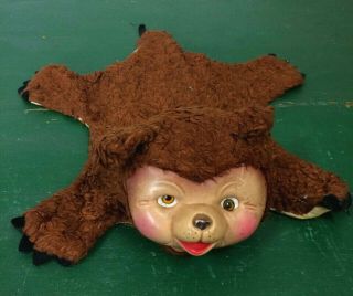 Antique Vintage Teddy Bear Skin Rug Rubber Face Stuffed Toy Rare Primitive