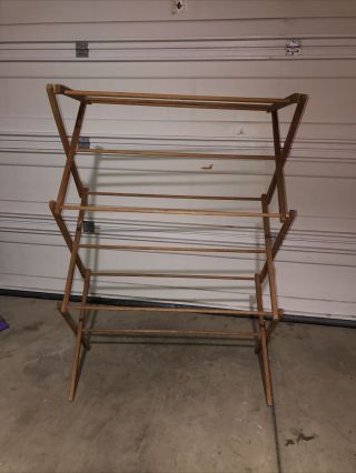 Vintage Large Wood Clothes Drying Rack 35x24x50 Tabletop Folding Compact