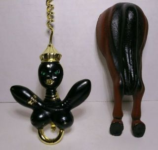 Vintage Cast Iron Horse Butt Bottle Opener & Naked Black/gold Lady Cork - Screw Vg