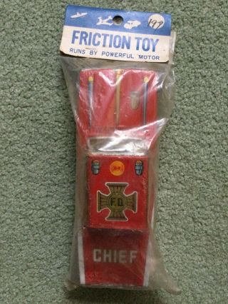 Vintage Tin Friction Ford Fire Chief Car - Nos