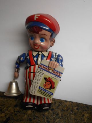 Authentic Fossil News Boy Mechanical Wind - Up Tin Toy - Made In Japan