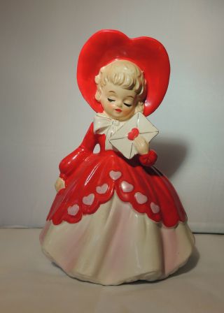 Vintage Valentine 7 " Lady Figurine Planter Lefton 032 Ceramic Girl