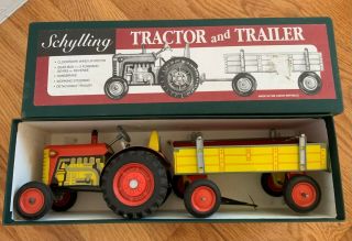 Vintage Schylling Clock Work Tractor And Trailer