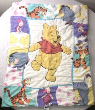 Vintage 1996 Disney Winnie The Pooh Comforter Baby Blanket Quilt Eyore Tigger