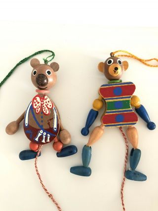 Vintage Wood Wooden Pull String Toy Jumping Jack Monkey Bear Puppet Austria