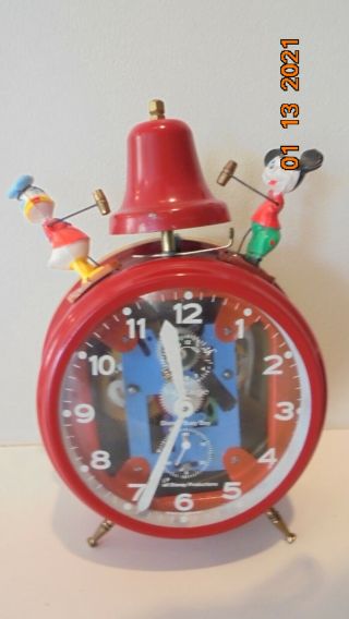 1960s Disney West German Animated Windup Alarm Clock With See Thru Front