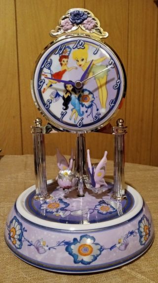 Nib Disney Tinker Bell Anniversary Clock Porcelain Base & Dial Glass Dome 7 " T