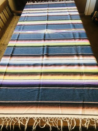 Vintage Mexican Southwestern Saltillo Serape Blanket Rug W/fringe 94x58