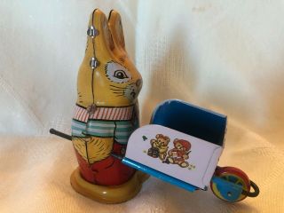 Vintage Tin Litho Wind - Up Rabbit With Garden Cart,  Ms 254,  Nib,  Made In China