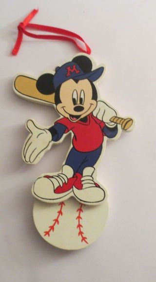 Vintage Kurt Adler Disney Mickey Mouse Baseball Player Wood Christmas Ornament