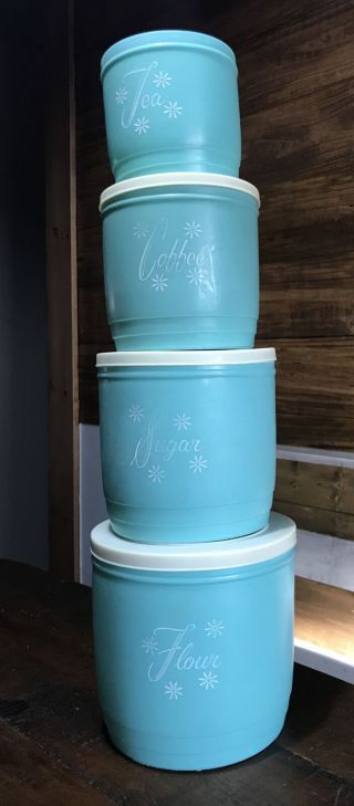 Vintage Turquoise Stanley Plastic Canister Set 2