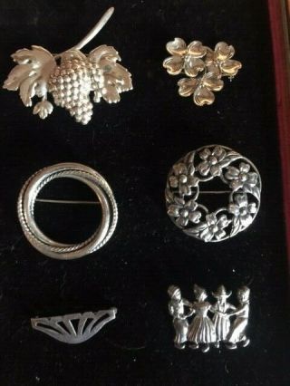 6 Vintage Sterling Silver Pins/broochs Signed Beau - Lang - Danecraft 40g Art Noveau