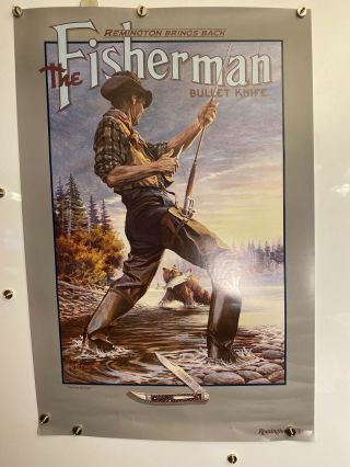 Vintage Remington Bullet Knife Poster The Fisherman In