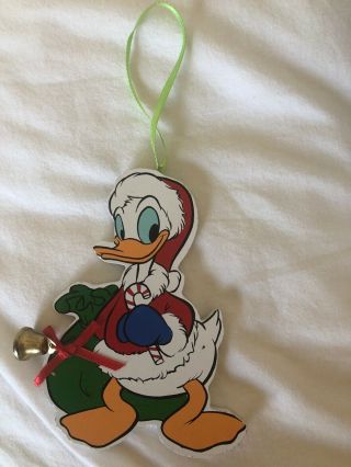Vintage Disney Kurt Adler Wooden Christmas Ornament Donald Duck With Bell
