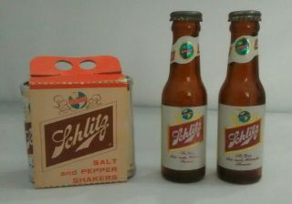 Vintage Schlitz Beer Salt And Pepper Shakers Set Of 2 Bottles And Cans 1950 