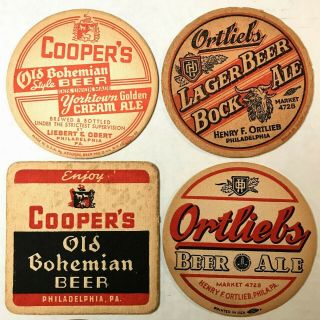 Six 1940s 4 " Philadelphia Beer Coasters Absorbo Cooper 