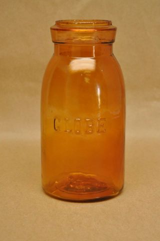 Vtg GLOBE Yellow Honey Amber Quart Ground Lip Mason Fruit Jar 