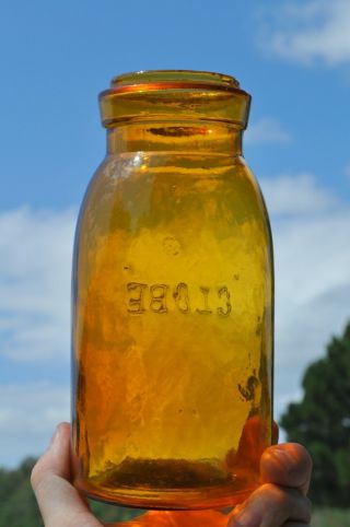 Vtg GLOBE Yellow Honey Amber Quart Ground Lip Mason Fruit Jar 