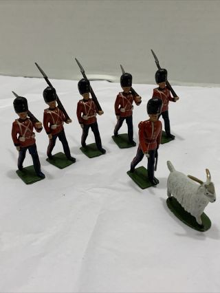 Vtg Britains English Cast Lead Soilders Set 5 Bayonet Moving Arm 1 Officer Goat