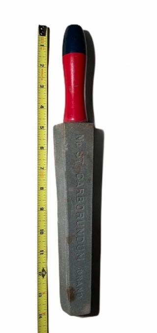Vintage Carborundum Brand Knife Sharpener Tool No 57 With Wooden Handle