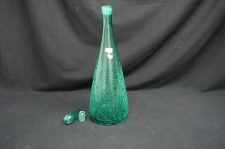 Vtg Blenko Decanter Aqua Blue/green Crackle Glass 22.  5 "