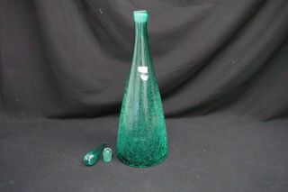 VTG Blenko Decanter Aqua Blue/Green Crackle Glass 22.  5 