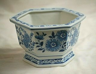 Vintage Asian Style Blue & White Floral Porcelain Planter Bowl Garden Pot