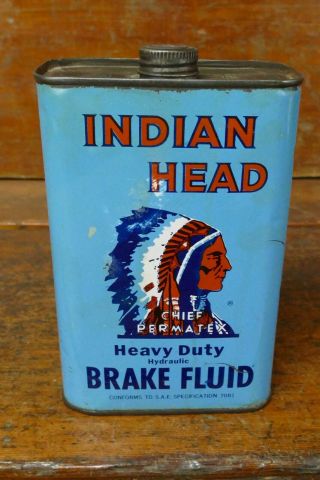 Vintage 1950’s Indian Head Heavy Duty Hydraulic Brake Fluid One Quart Oil Can