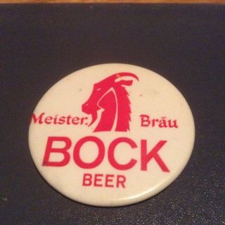Vintage Meister Brau Bock Beer Advertising Pinback Button And Sticker