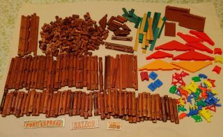 Lincoln Logs Large Set Of Logs,  Trusses,  Animals,  Cowboys And Indians And More