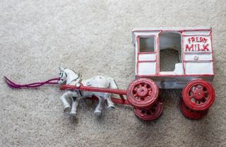 Vintage Iron Toy - Milk Cart Horse And Carriage