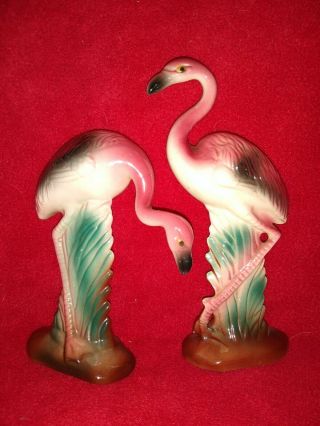 Vintage Porcelain No Markings Set Of Two Pink Flamingos