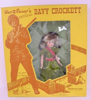 1950s Walt Disney Davy Crockett 8 " Plastic Doll By Fortune Toys Boxed