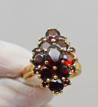 Vintage Gold Garnet Parure Cocktail Ring Earrings Necklace Gold Filled Chain