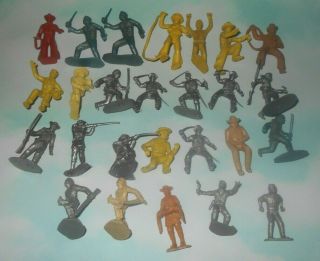 1950 - 60s Marx Western Play Set Plastic Cowboy,  Cavalry And Pioneers X 26