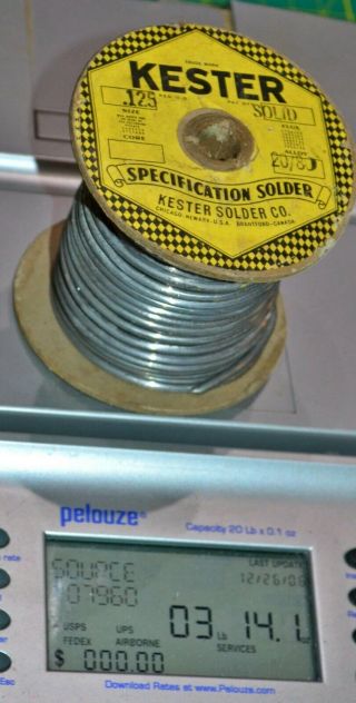 1 Vintage Kester 20/80 Solid Wire Solder.  125 3lb 14oz 3