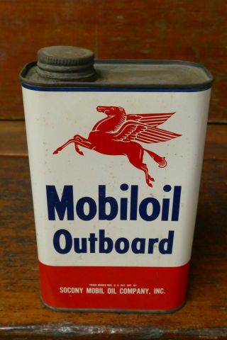 Vintage Mobil Oil Marine Outboard Motor Oil One Quart Metal Oil Can - Vacuum Oil