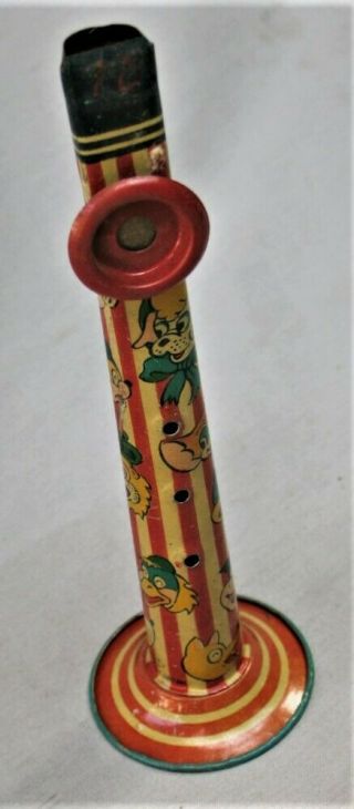 Vintage Lithographed Tin Noise Maker Horn Toy - - Comic Animals - - Made In Japan