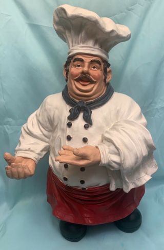 Vintage 80s French Italian Fat Bistro Restaurant Chef Statue Figurine Large 18”